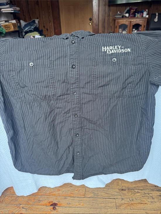 Harley-Davidson Other - Harley-Davidson Black Pinstripe Short Sleeve Button-Down Shirt with White Logo